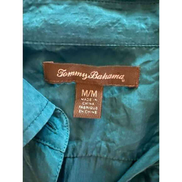 Tommy Bahama Turquoise 100% Silk Button-Up Collared Shirt M - Picture 5 of 10